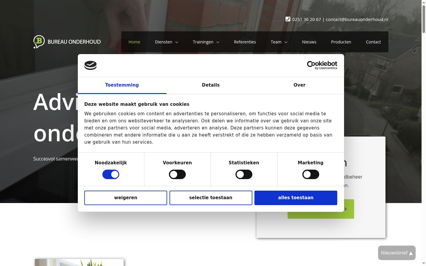 Captura de ecrã do banner de consentimento apresentado antes de qualquer interação