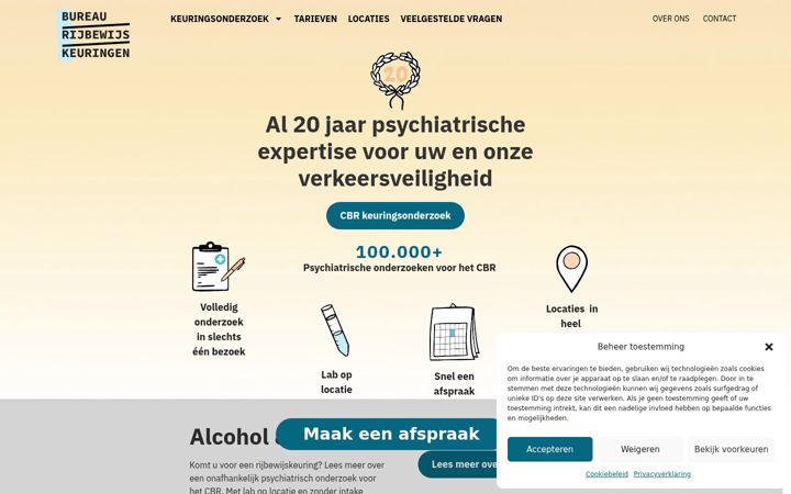 Screenshot of bureaurijbewijskeuringen.nl