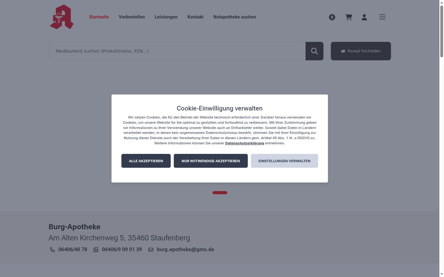 Screenshot van de toestemmingsbanner zoals getoond vóór enige interactie