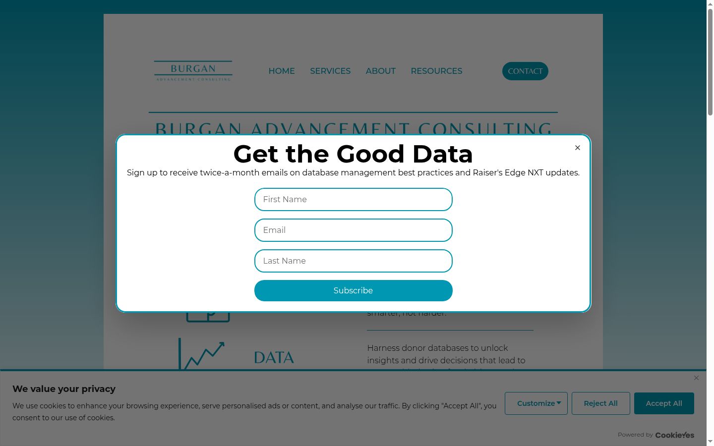 Screenshot of the consent banner shown before any interaction