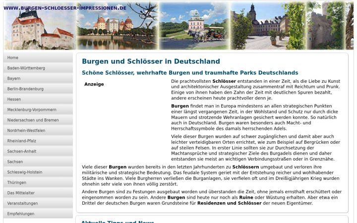 Screenshot of burgen-schloesser-impressionen.de