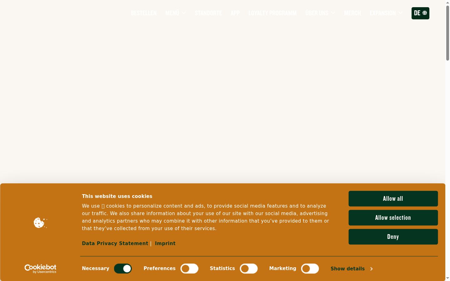 Screenshot del banner di consenso mostrato prima di qualsiasi interazione