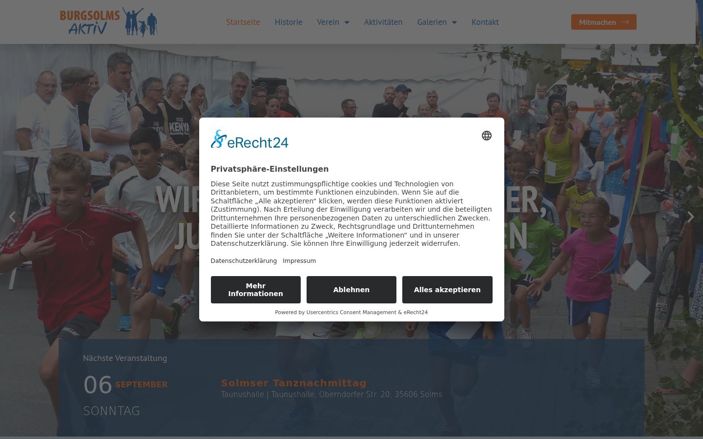 Screenshot del banner di consenso mostrato prima di qualsiasi interazione