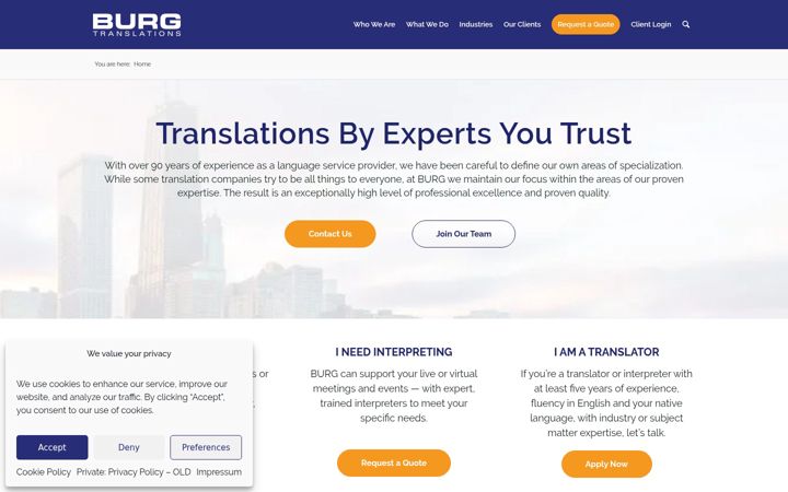 Screenshot of burgtranslations.com