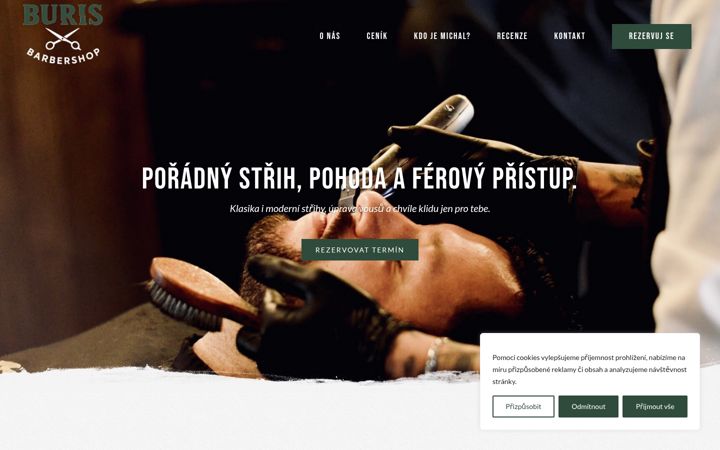 Screenshot stránky burisbarbershop.cz