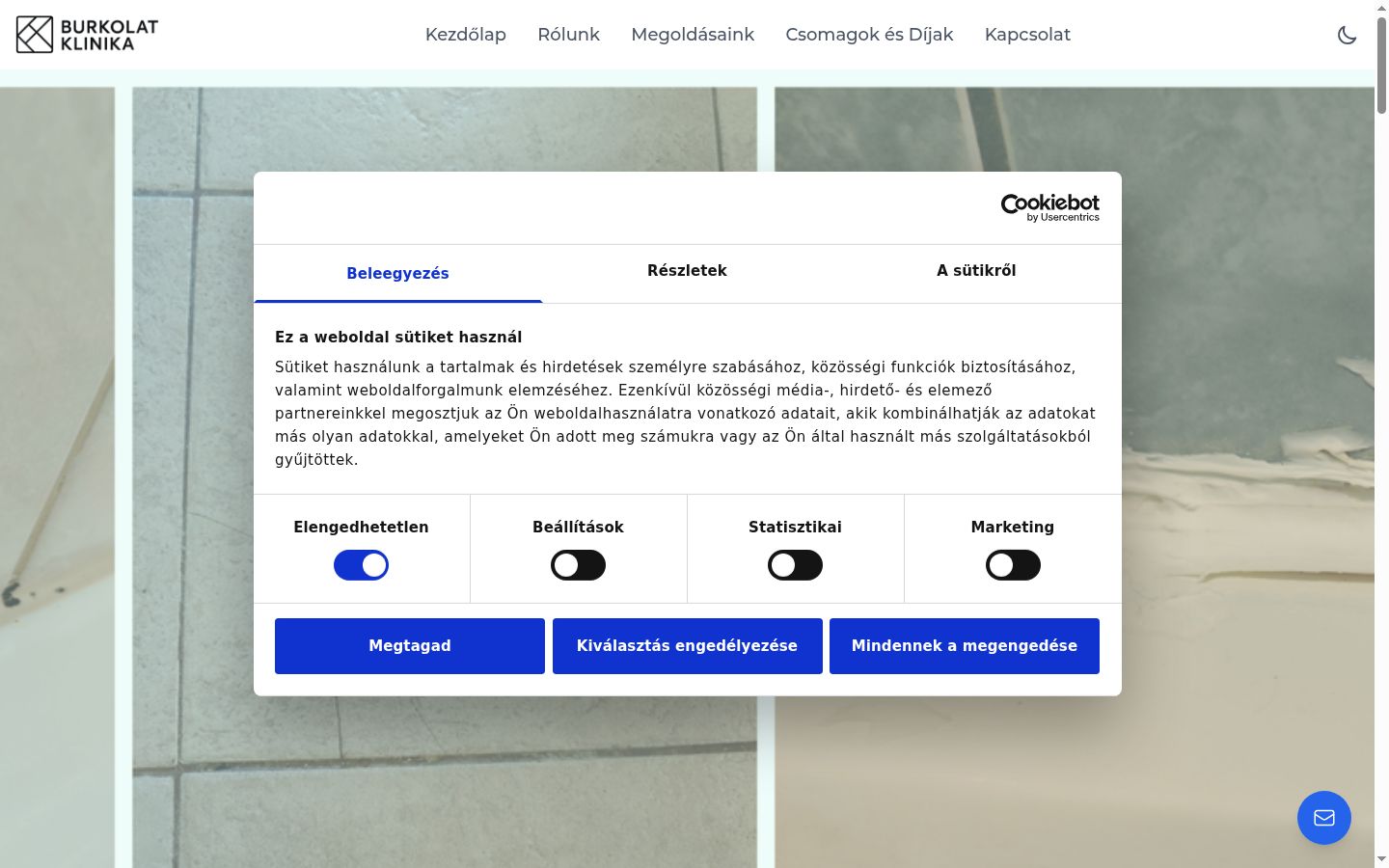 Képernyőkép a bármilyen interakció előtt megjelenő hozzájárulási bannerről