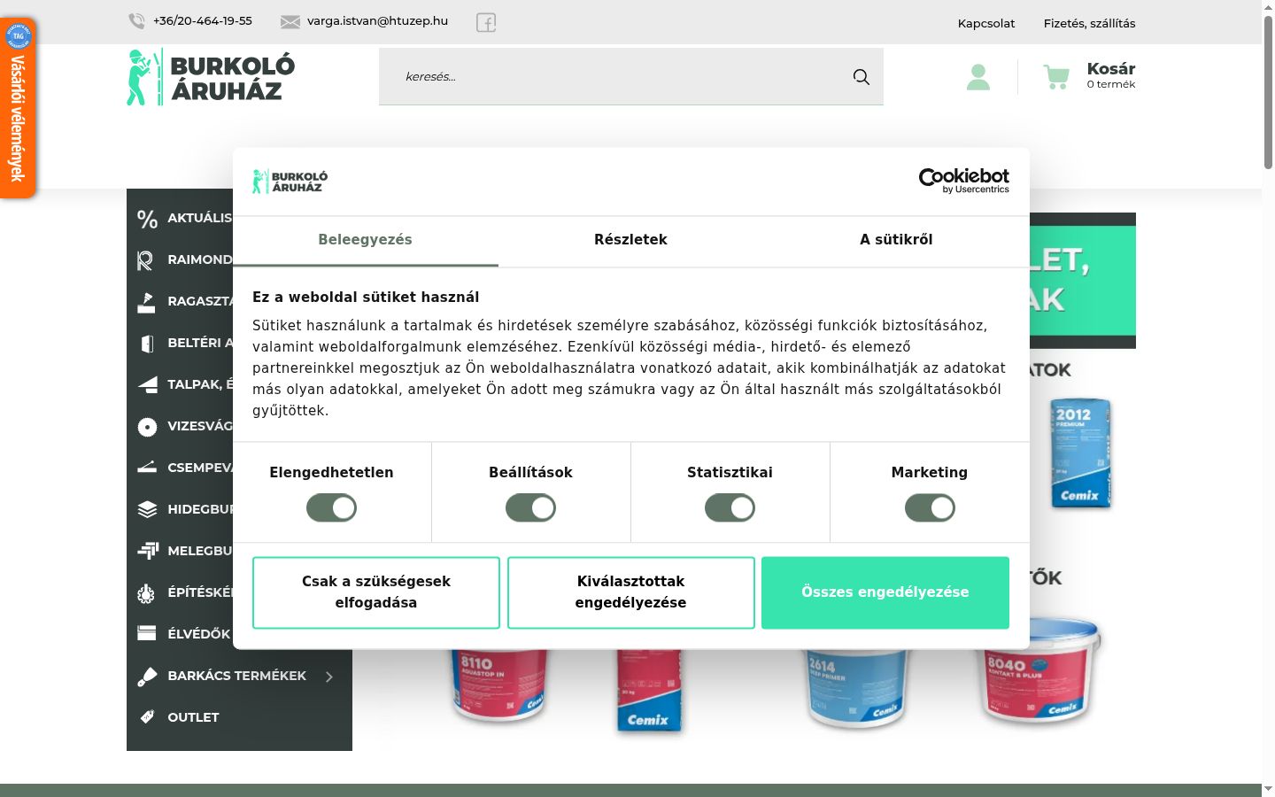 Képernyőkép a bármilyen interakció előtt megjelenő hozzájárulási bannerről