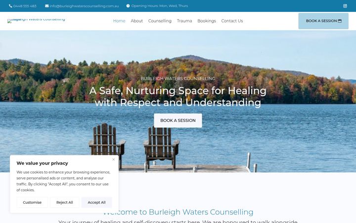 Skjámynd af burleighwaterscounselling.com.au