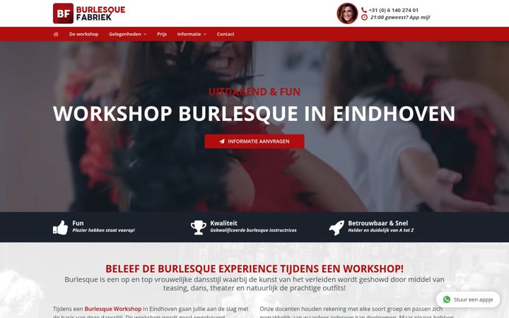 Ekrānuzņēmums no burlesqueworkshopeindhoven.nl