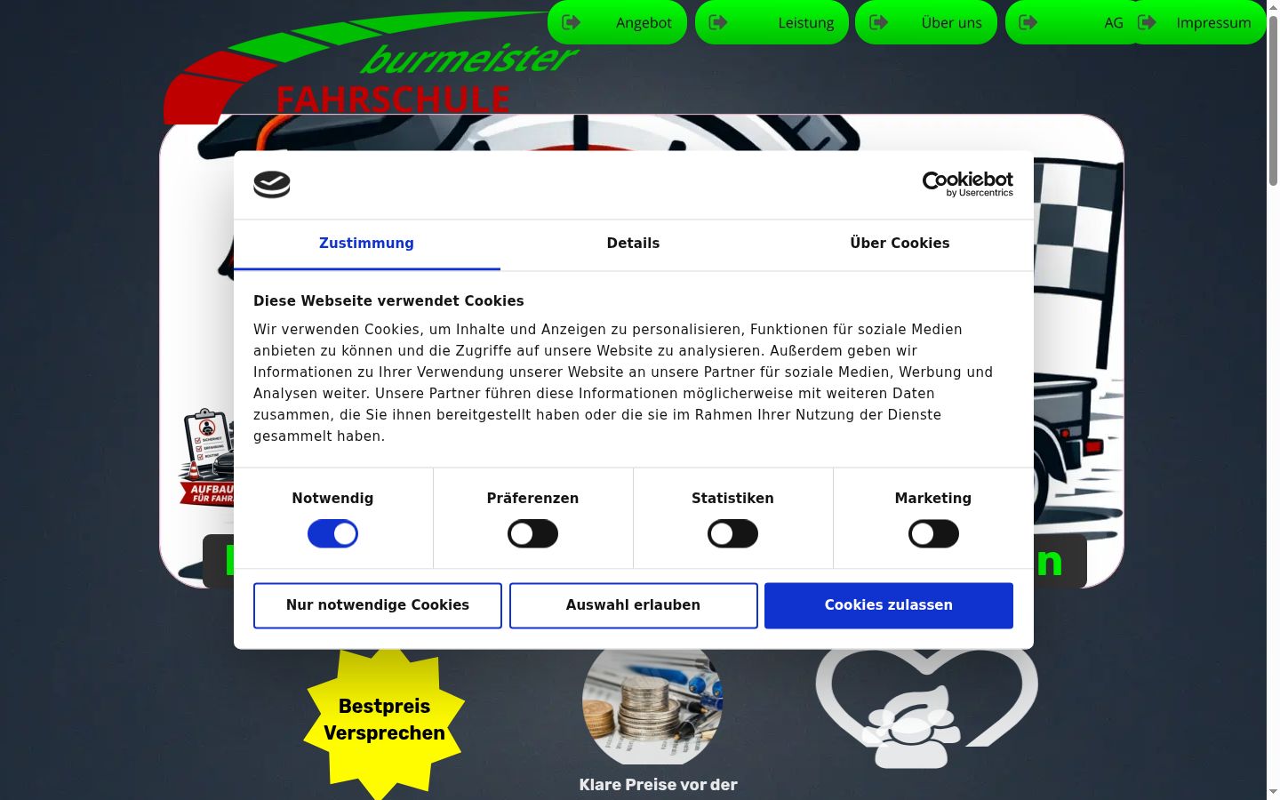Screenshot del banner di consenso mostrato prima di qualsiasi interazione