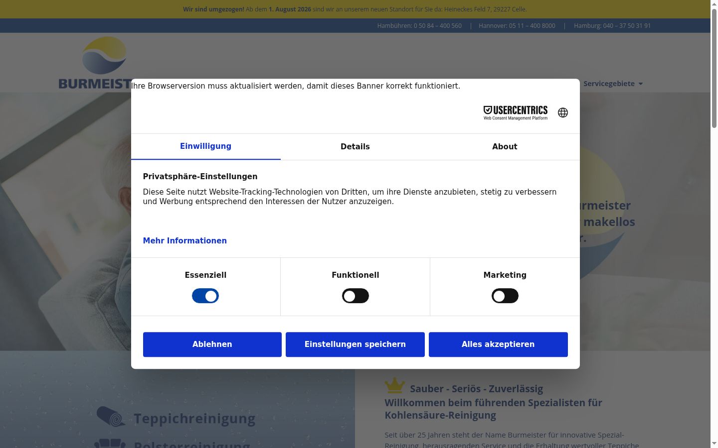 Skjermbilde av samtykkebanneret slik det vises før noen interaksjon
