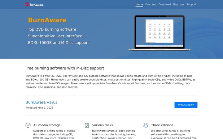 Screenshot of burnaware.com