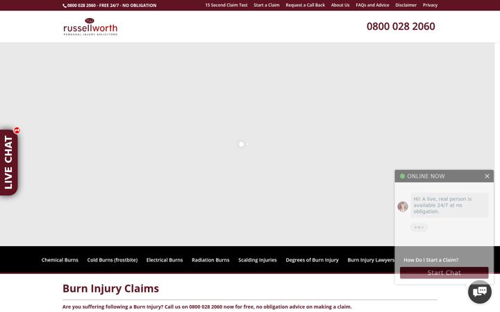 Screenshot of burninjuryclaims.co.uk