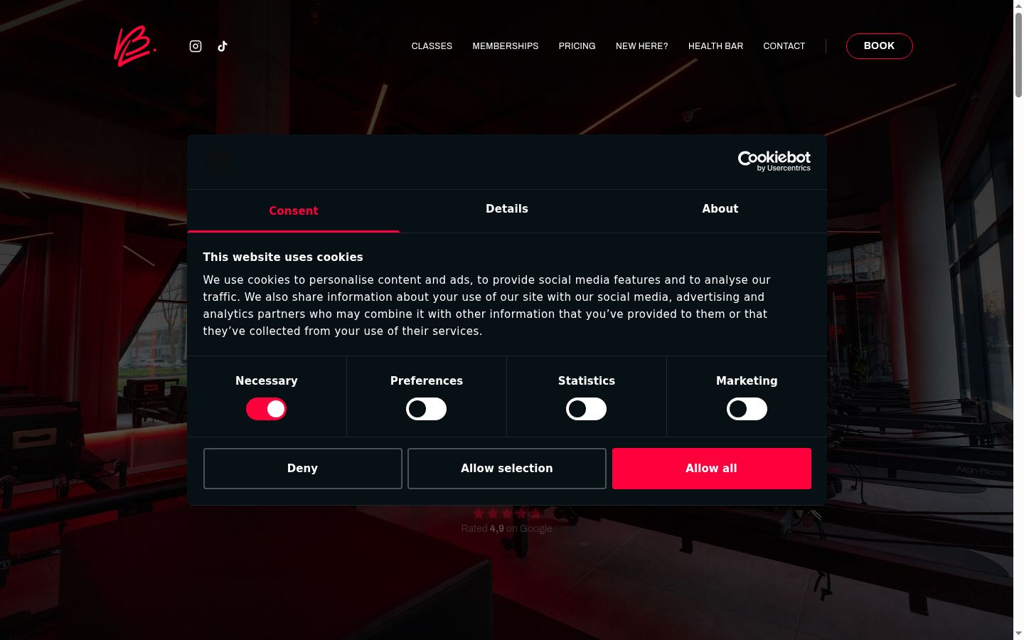 Screenshot del banner di consenso mostrato prima di qualsiasi interazione