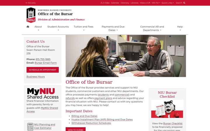Screenshot of bursar.niu.edu