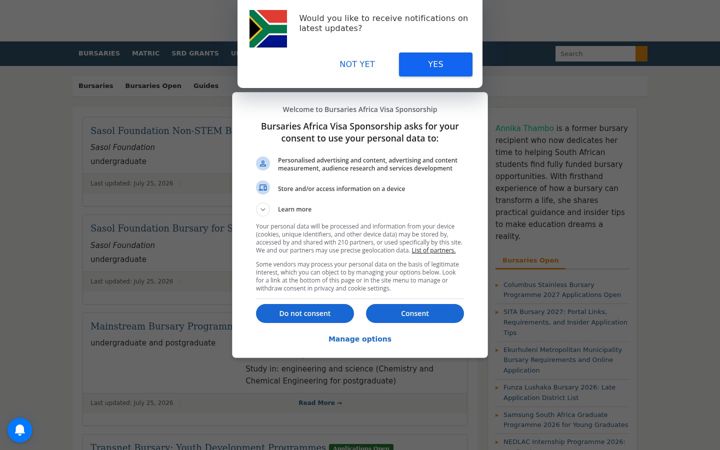Ekraanipilt saidist bursariesafrica.co.za