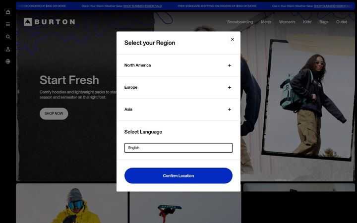 Screenshot of burton.com
