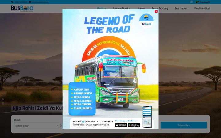 Screenshot of busbora.co.tz