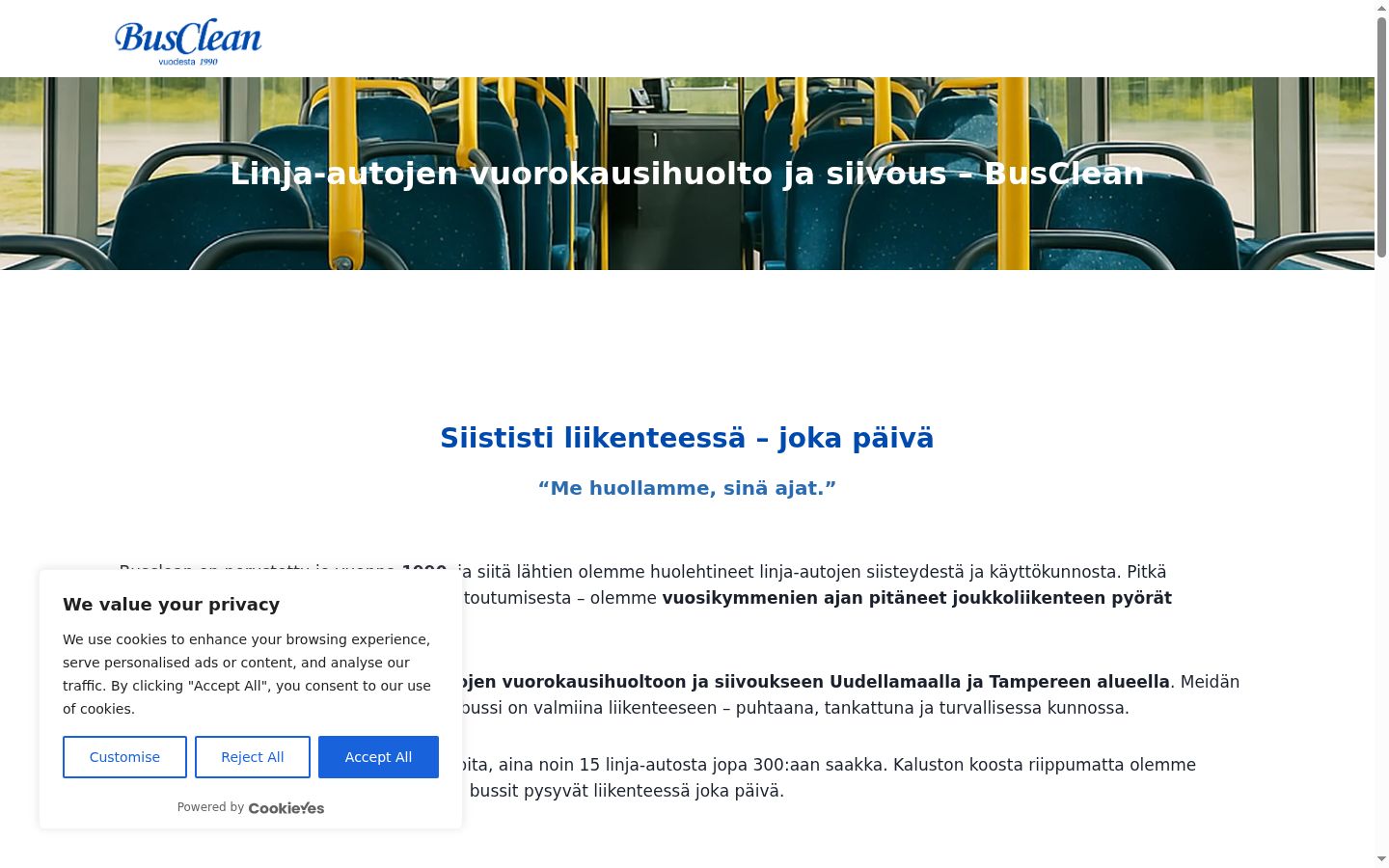 Skärmbild av samtyckesbannern som visades före någon interaktion