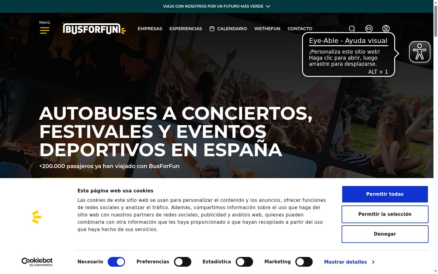 Captura de pantalla del banner de consentimiento mostrado antes de cualquier interacción
