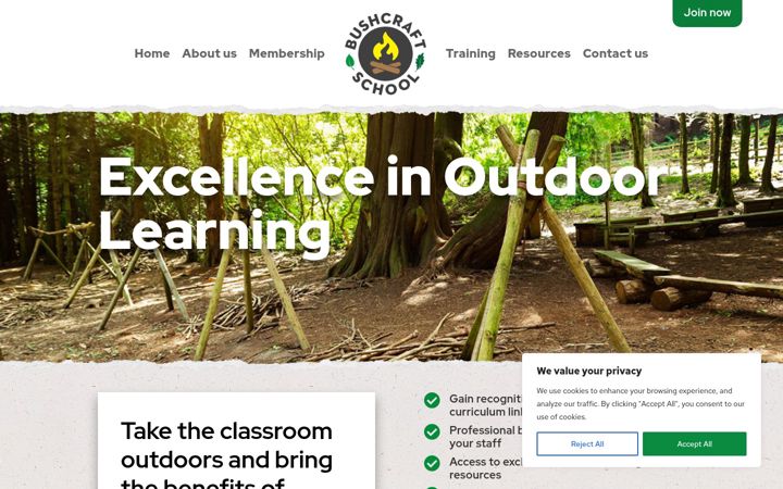 Screenshot of bushcraftschoolassociation.org.uk