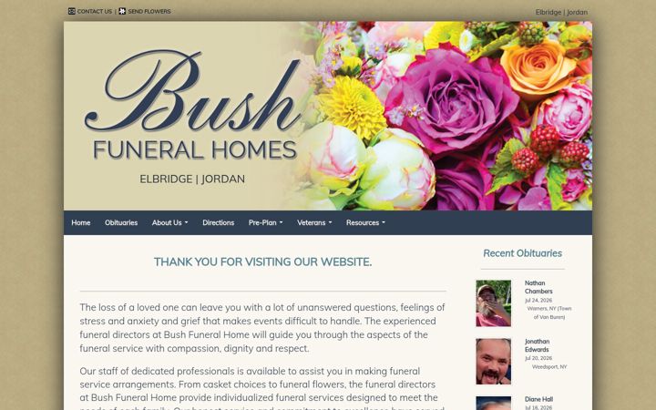 Screenshot of bushfuneralhomes.com