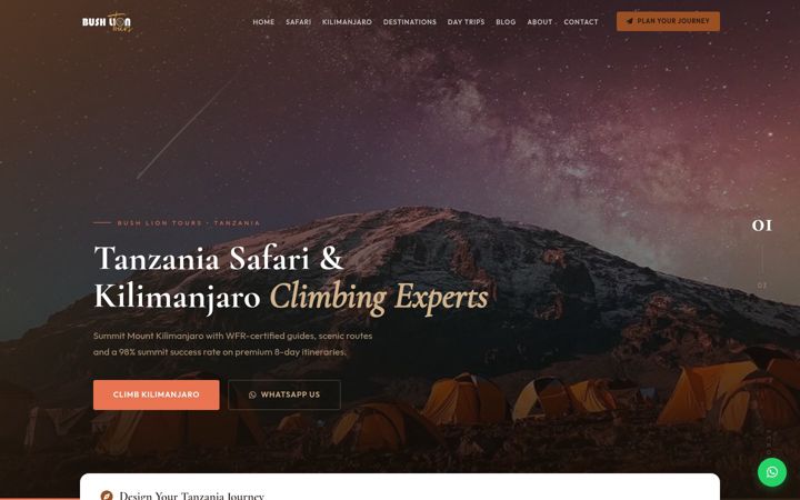Screenshot of bushliontours.com
