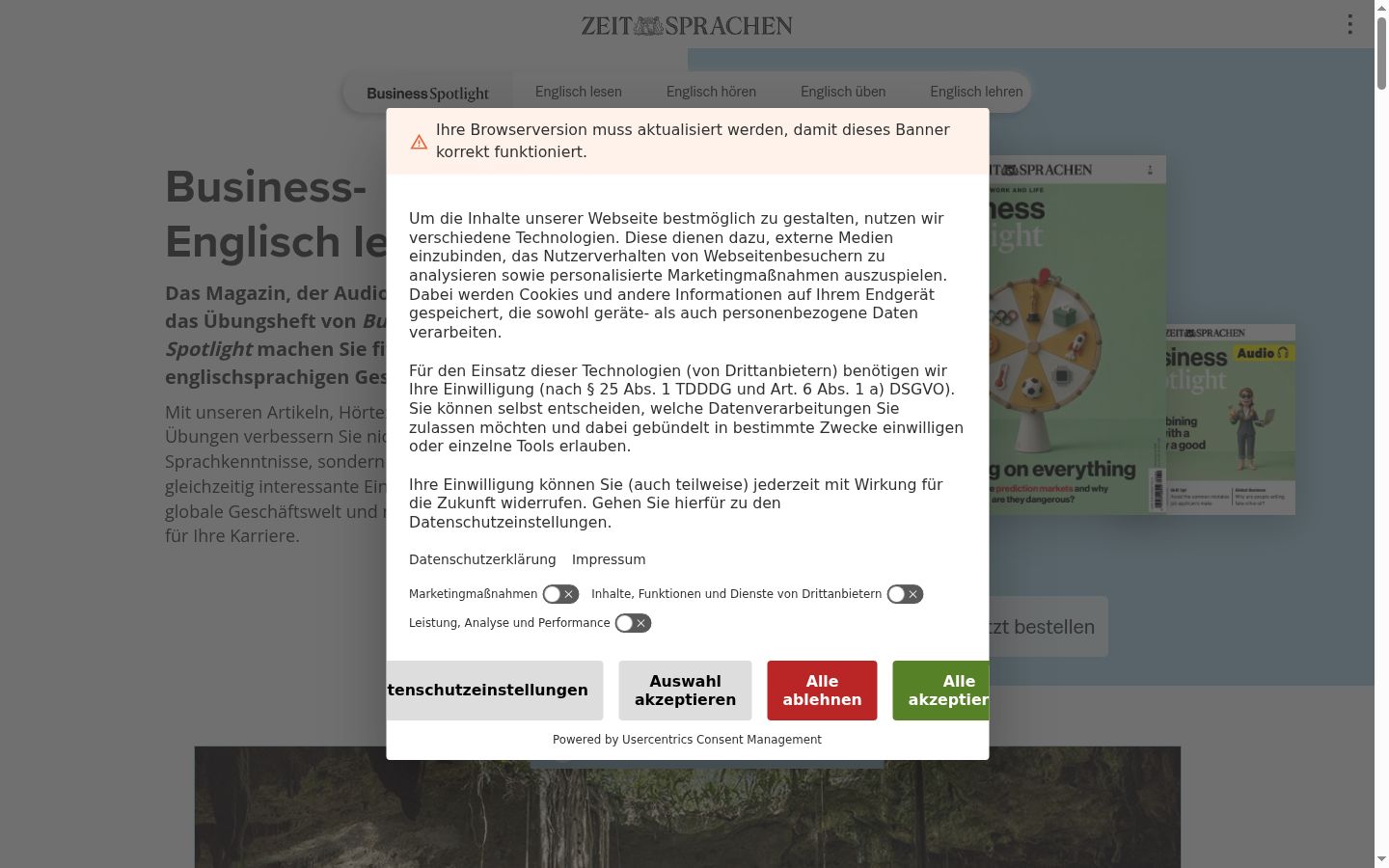 Snímek obrazovky baneru souhlasu zobrazeného před jakoukoli interakcí