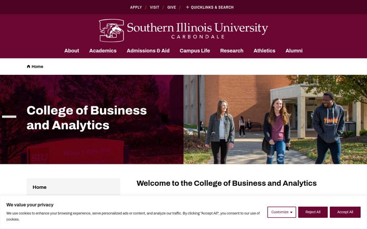 Screenshot of business.siu.edu