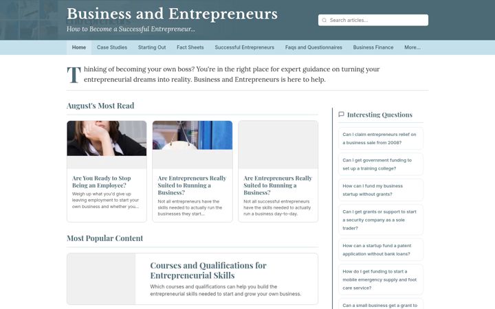Screenshot of businessandentrepreneurs.co.uk