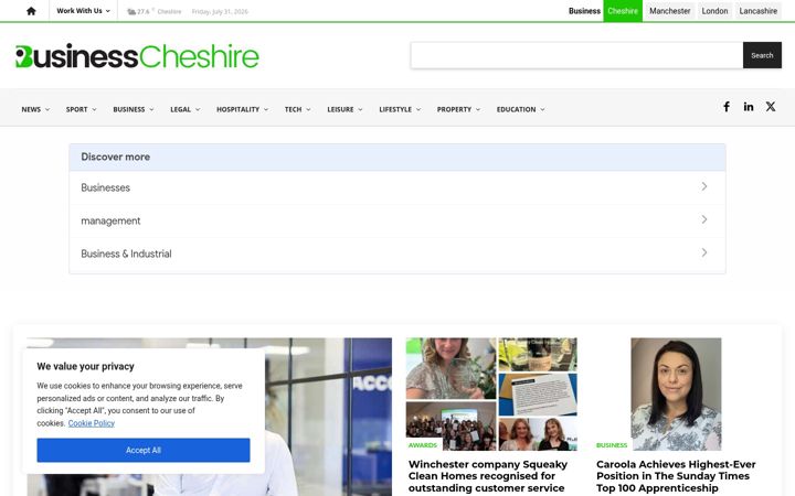 Screenshot of businesscheshire.co.uk