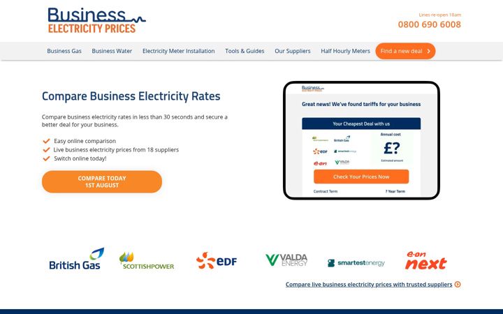 Screenshot of businesselectricityprices.org.uk