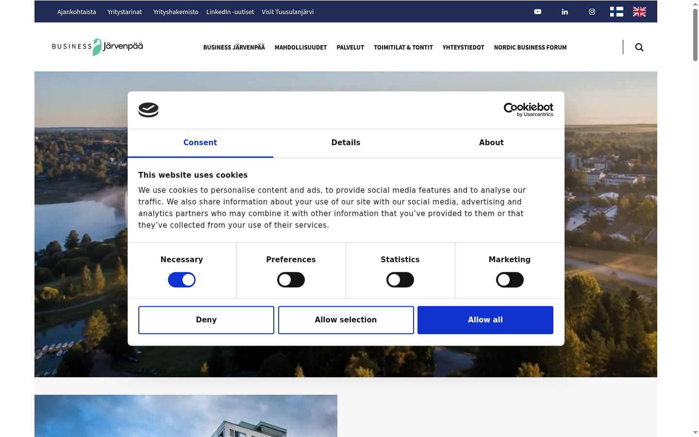 Screenshot del banner di consenso mostrato prima di qualsiasi interazione