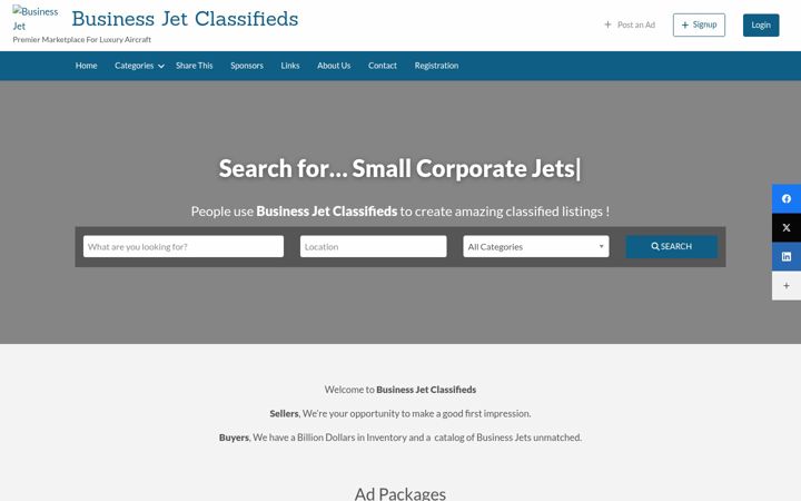 Screenshot of businessjetclassifieds.com
