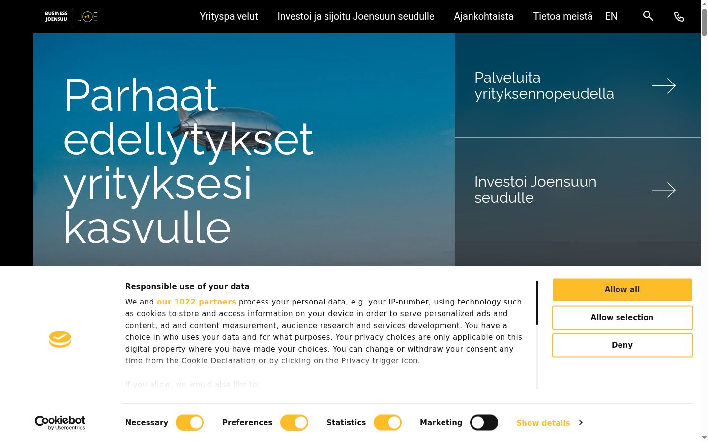 Skærmbillede af samtykkebanneret, som det blev vist før nogen interaktion