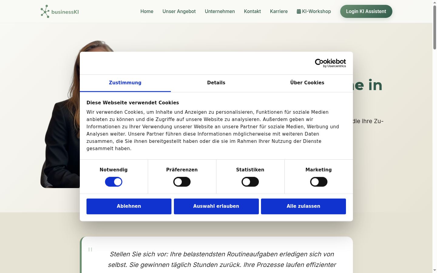 Képernyőkép a bármilyen interakció előtt megjelenő hozzájárulási bannerről