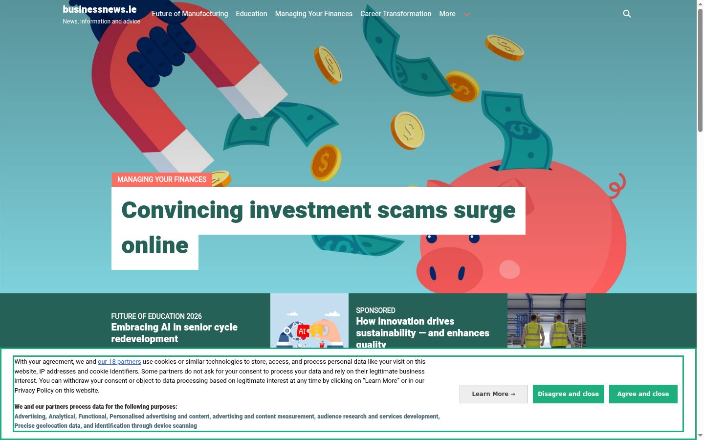 Sutikimo reklamjuostės, rodytos prieš bet kokią sąveiką, ekrano kopija