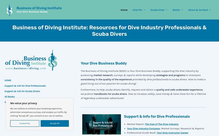 Screenshot of businessofdiving.com
