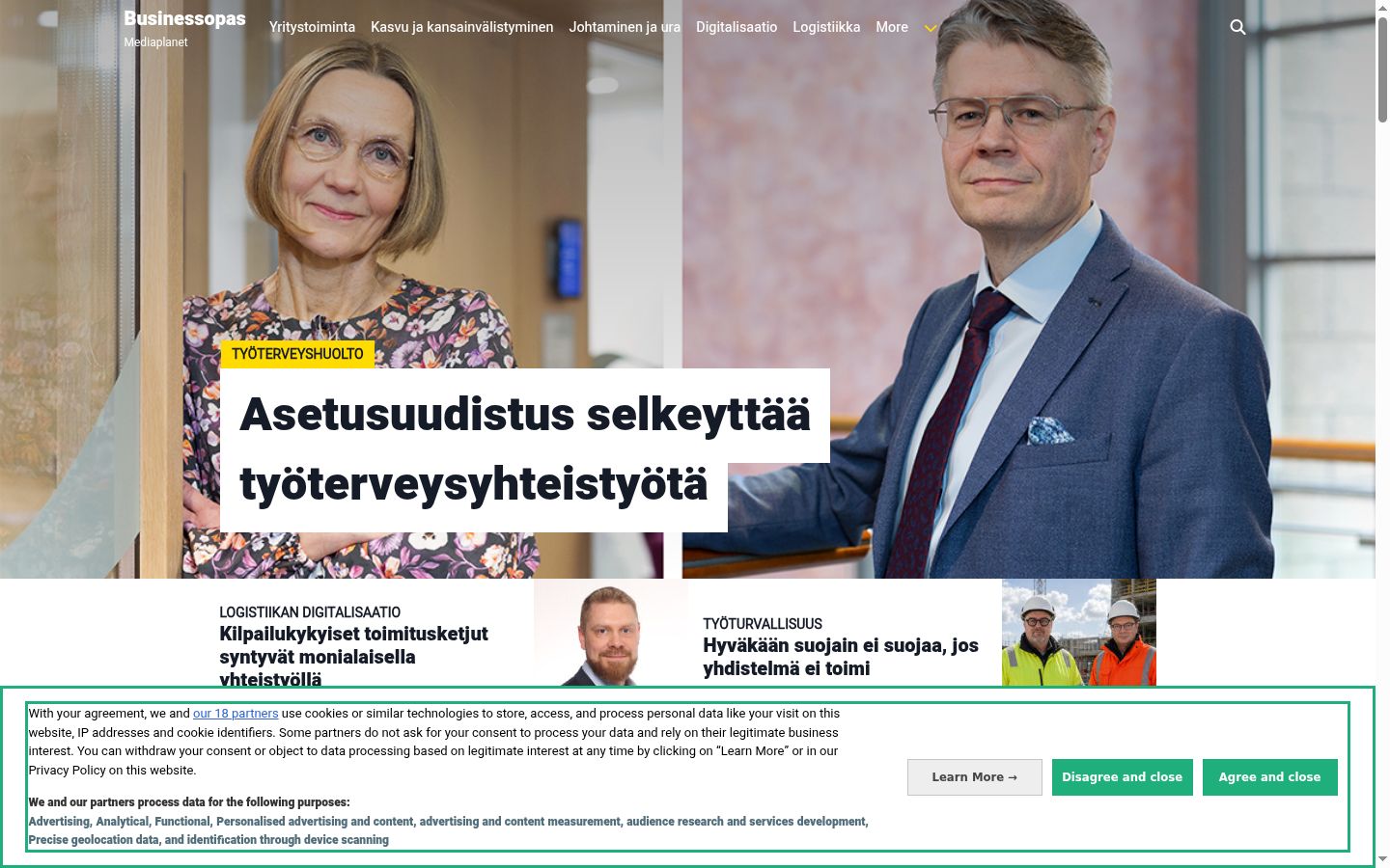 Screenshot des Einwilligungsbanners vor jeglicher Interaktion