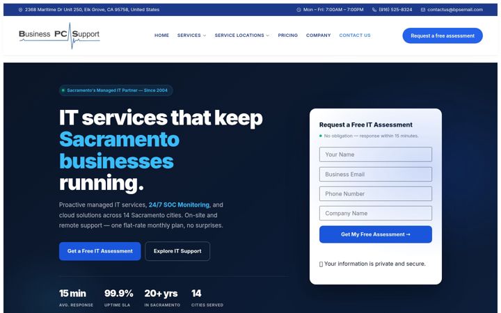 Screenshot of businesspcsupport.com
