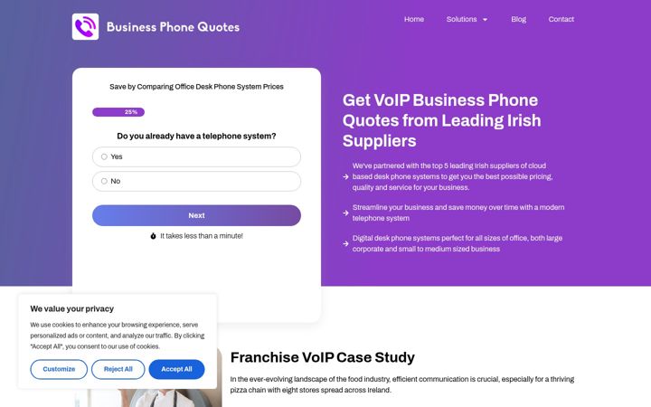 Screenshot of businessphonequotes.ie