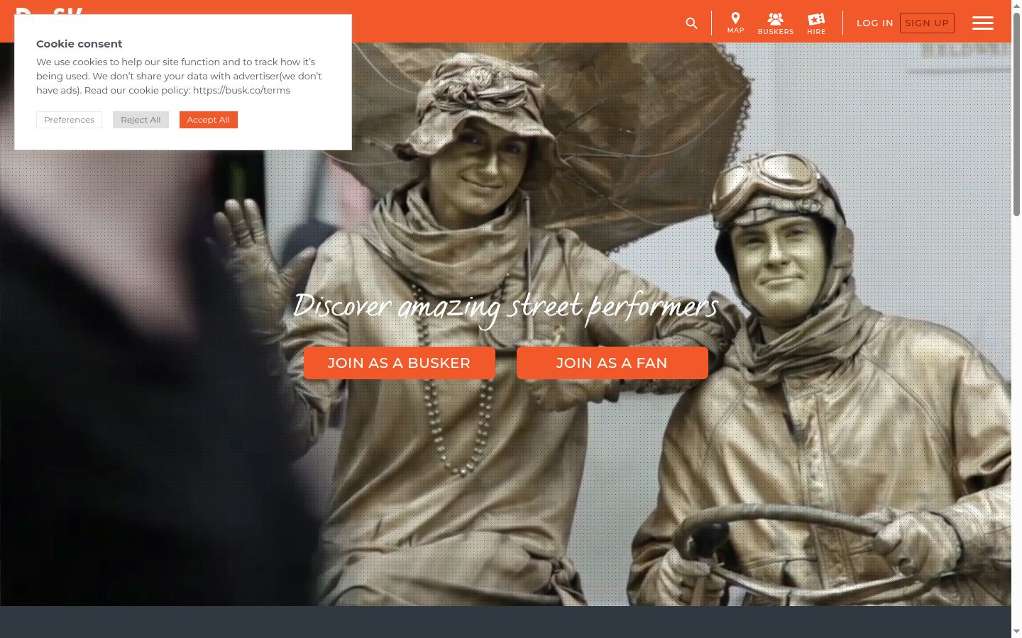 Captura de ecrã do banner de consentimento apresentado antes de qualquer interação