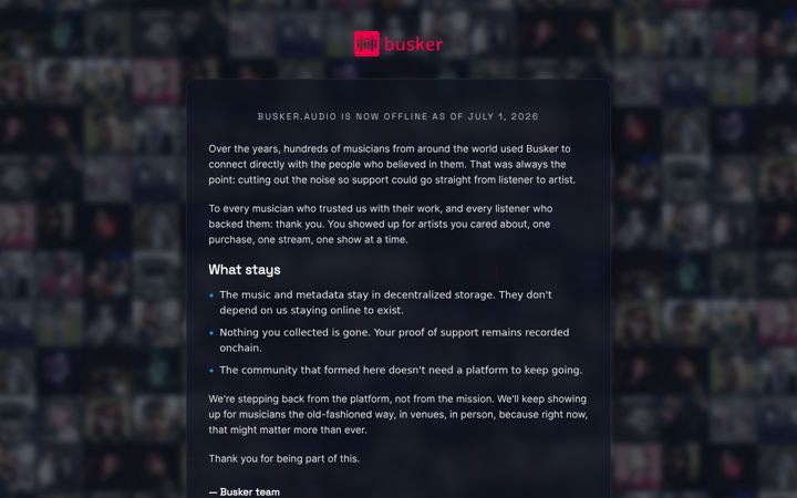 Screenshot of busker.audio