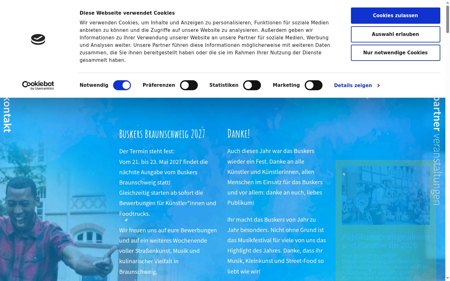 Screenshot des Einwilligungsbanners vor jeglicher Interaktion