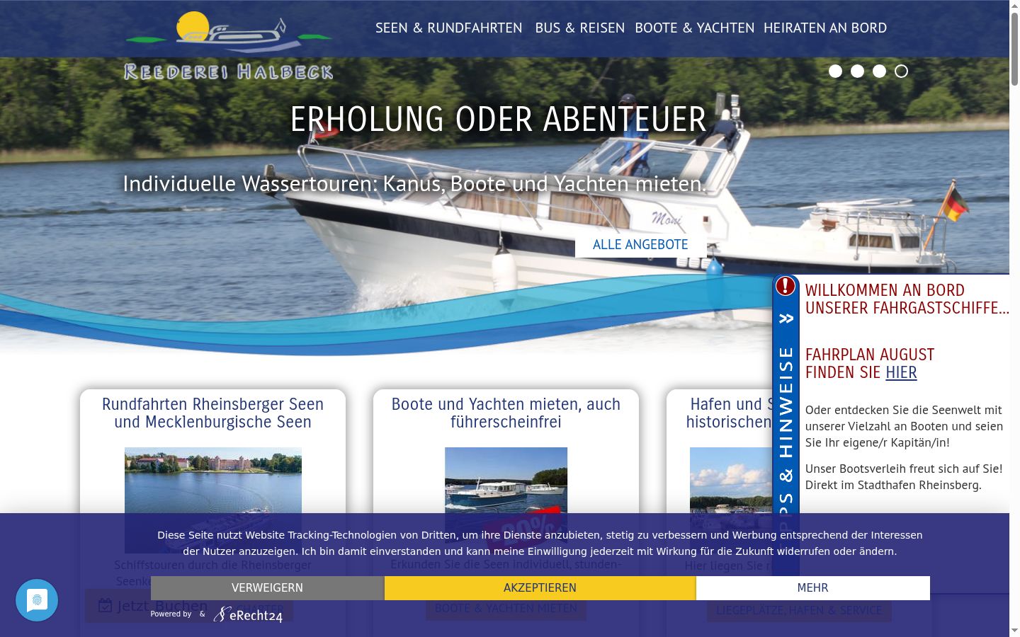 Screenshot des Einwilligungsbanners vor jeglicher Interaktion