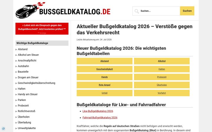 Screenshot di bussgeldkatalog.de