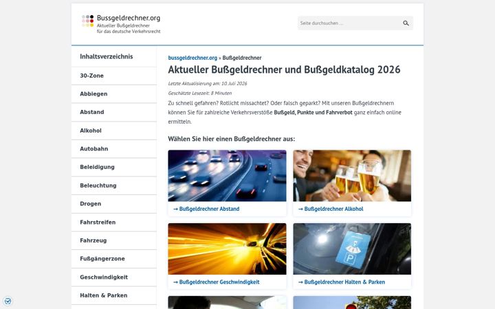 Screenshot of bussgeldrechner.org