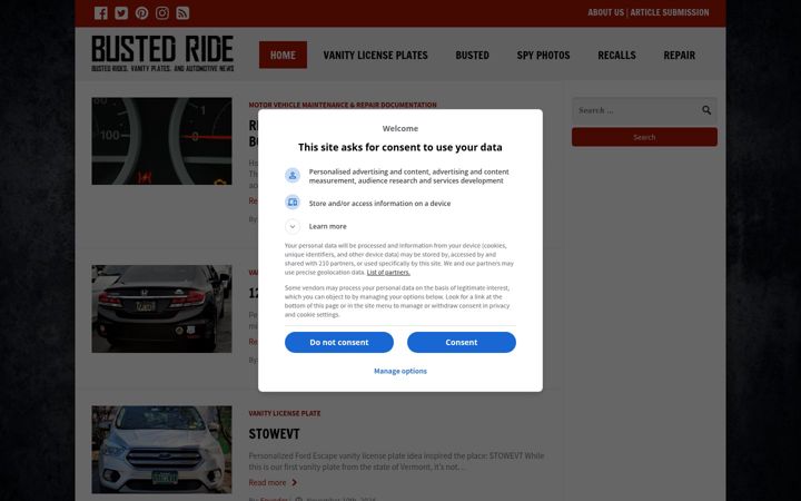 Screenshot of bustedride.com