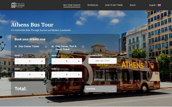 Screenshot of bustourathens.com