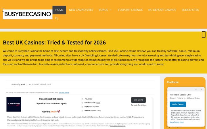 Screenshot of busybeecasino.co.uk